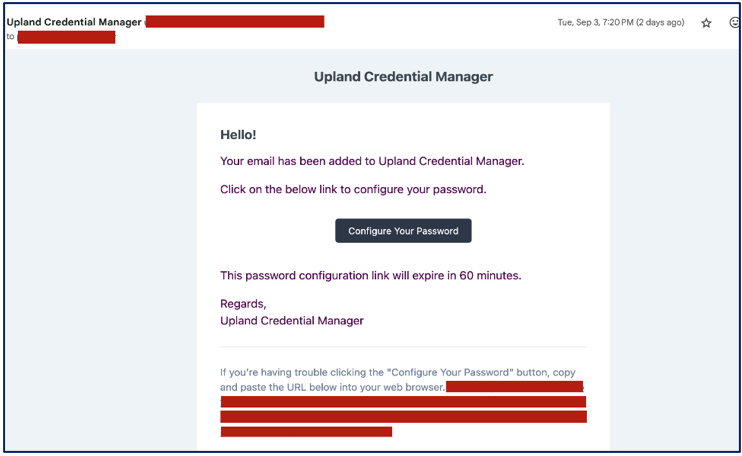 email from UCM to set the password 